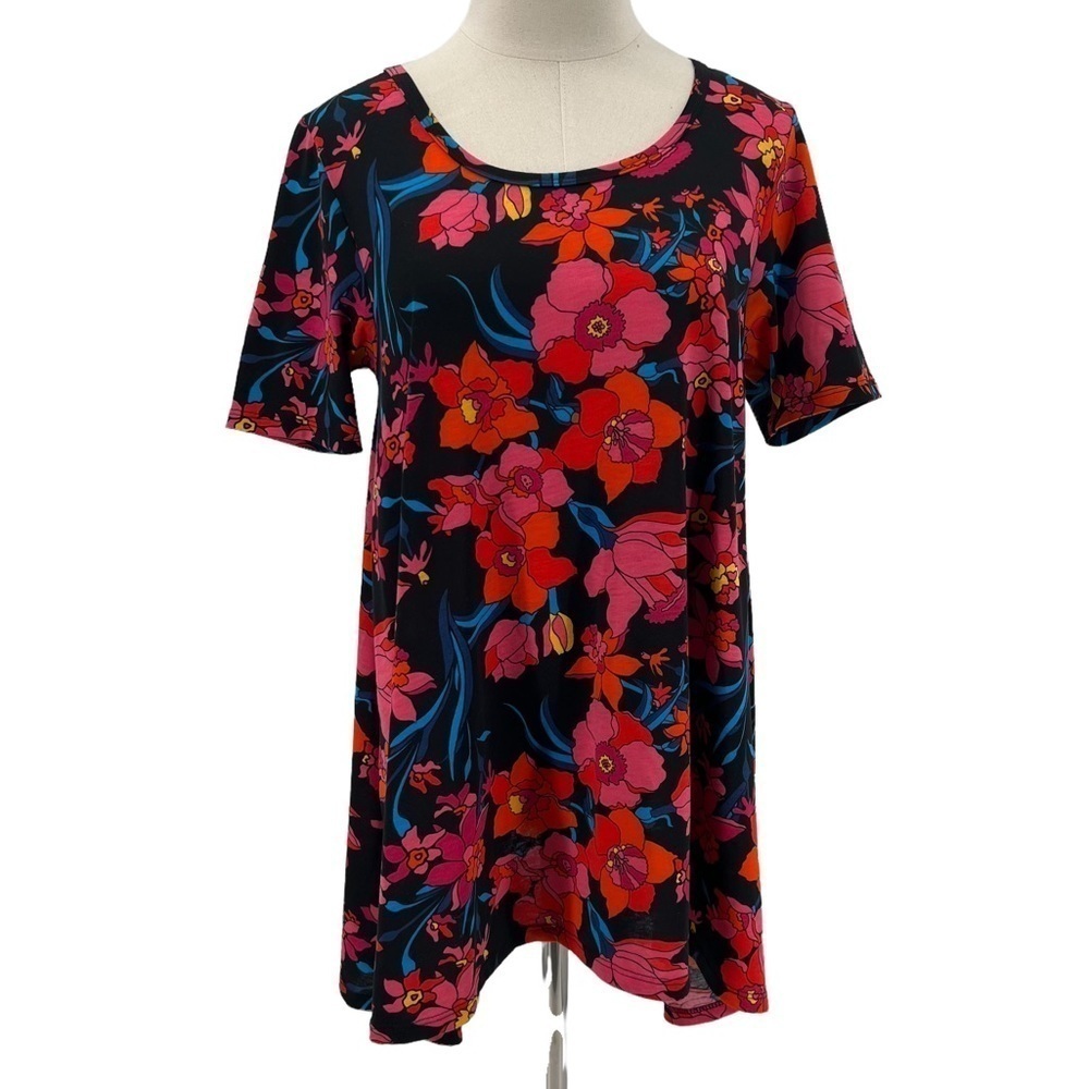 LuLaRoe Red Floral A-Line Short Sleeve Mini Dress Size Medium Women’s